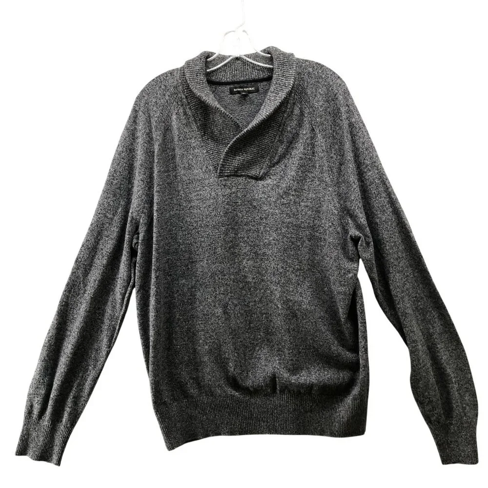 Banana Republic Shawl Collar Sweater‎ Mens XL Heather Gray Wool Cotton Pullover
